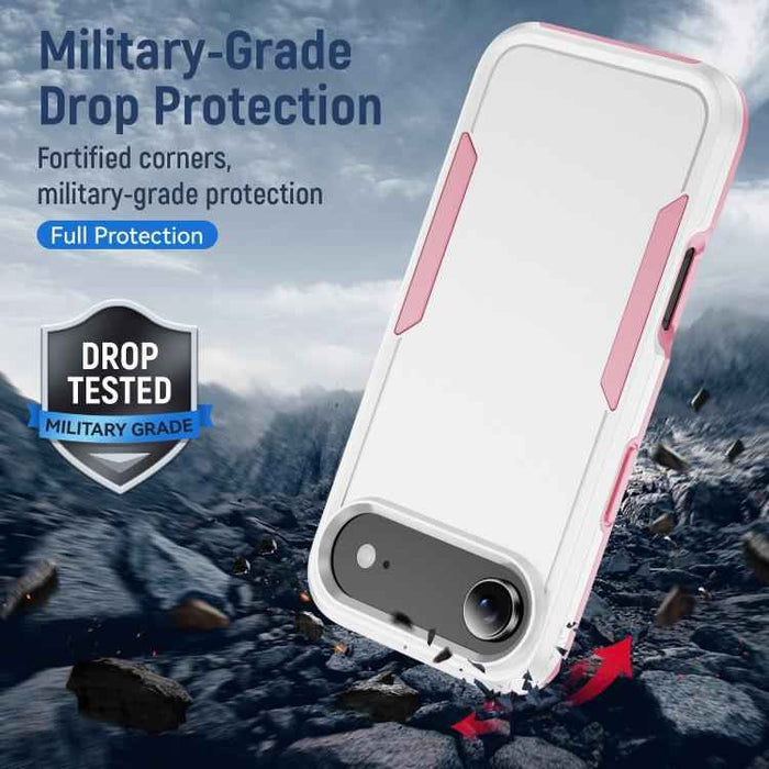 For iPhone 17 Air Pioneer Armor Heavy Duty PC + TPU Phone Case(White+Pink)