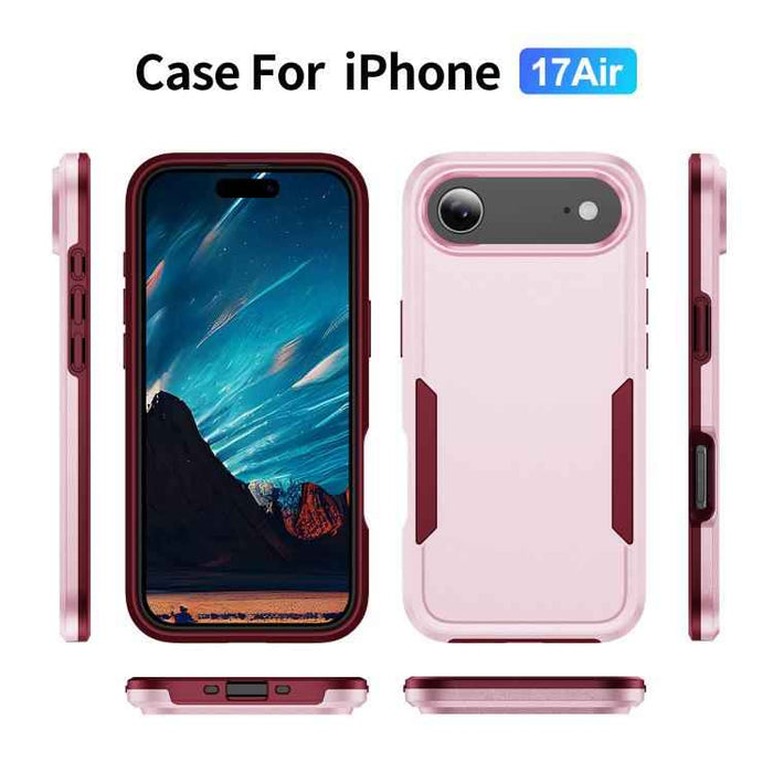 For iPhone 17 Air Pioneer Armor Heavy Duty PC + TPU Phone Case(Pink+Rose Red)