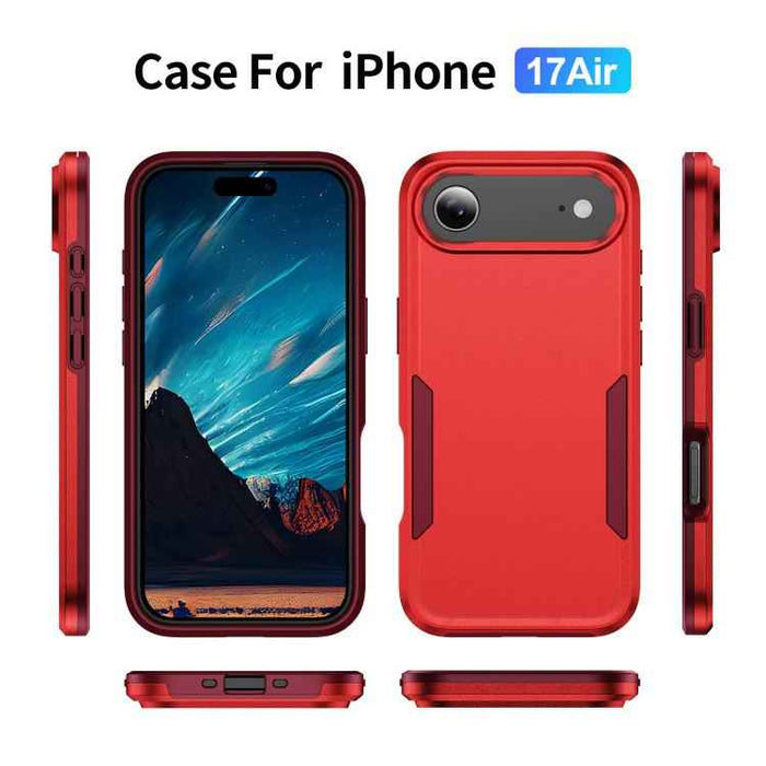 For iPhone 17 Air Pioneer Armor Heavy Duty PC + TPU Phone Case(Red+Rose Red)