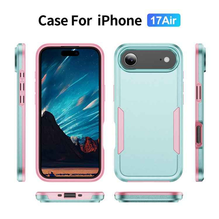 For iPhone 17 Air Pioneer Armor Heavy Duty PC + TPU Phone Case(Green+Pink)