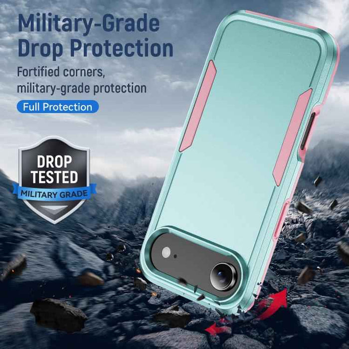 For iPhone 17 Air Pioneer Armor Heavy Duty PC + TPU Phone Case(Green+Pink)