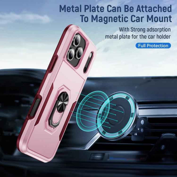 For iPhone 17 Pro Max Pioneer Armor Heavy Duty PC + TPU Phone Case with Holder(Pink+Rose Red)