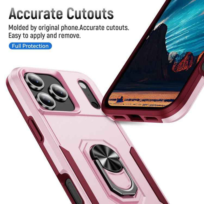 For iPhone 17 Pro Max Pioneer Armor Heavy Duty PC + TPU Phone Case with Holder(Pink+Rose Red)