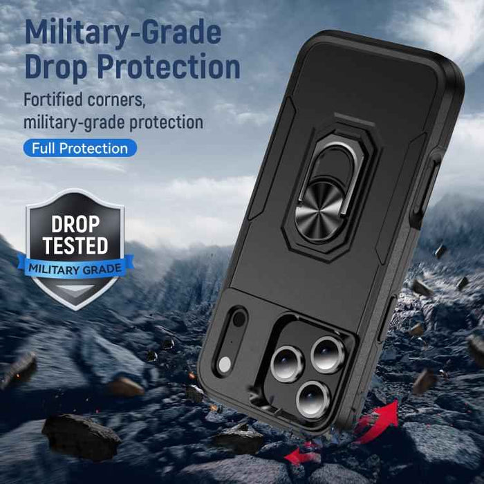 For iPhone 17 Pro Max Pioneer Armor Heavy Duty PC + TPU Phone Case with Holder(Black)