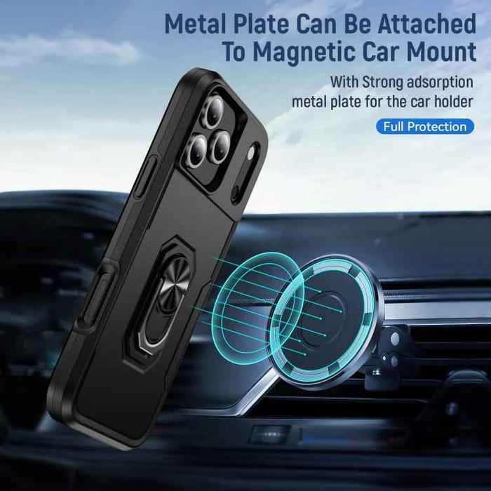 For iPhone 17 Pro Max Pioneer Armor Heavy Duty PC + TPU Phone Case with Holder(Black)