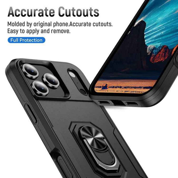 For iPhone 17 Pro Max Pioneer Armor Heavy Duty PC + TPU Phone Case with Holder(Black)