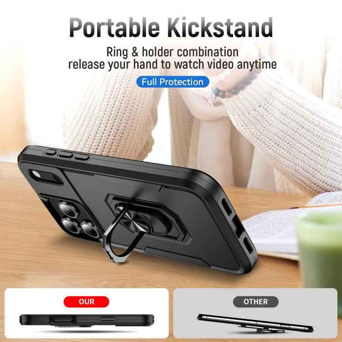 For iPhone 17 Pro Max Pioneer Armor Heavy Duty PC + TPU Phone Case with Holder(Black)