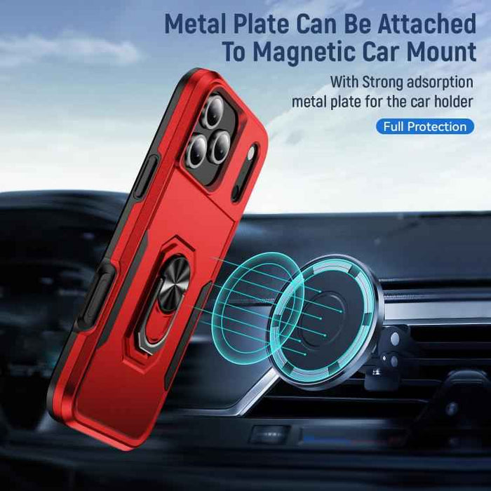 For iPhone 17 Pro Max Pioneer Armor Heavy Duty PC + TPU Phone Case with Holder(Red+Black)