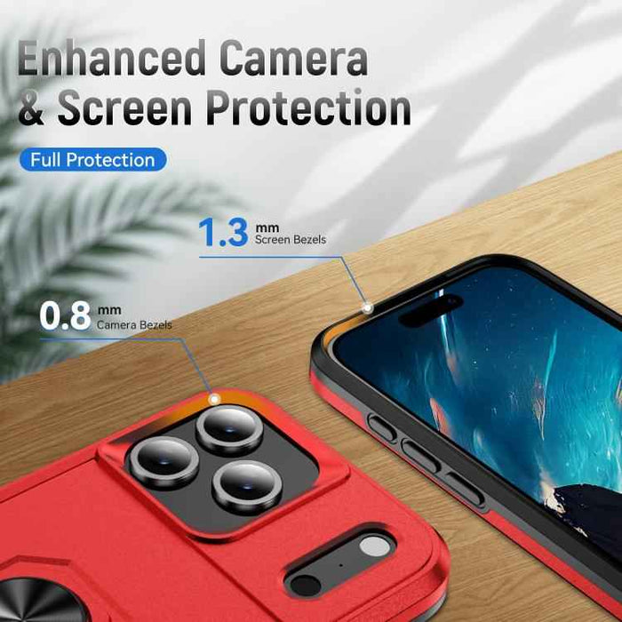 For iPhone 17 Pro Max Pioneer Armor Heavy Duty PC + TPU Phone Case with Holder(Red+Black)