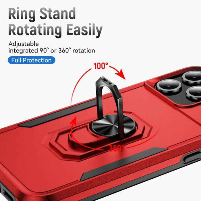 For iPhone 17 Pro Max Pioneer Armor Heavy Duty PC + TPU Phone Case with Holder(Red+Black)