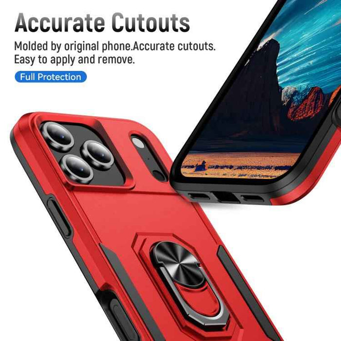 For iPhone 17 Pro Max Pioneer Armor Heavy Duty PC + TPU Phone Case with Holder(Red+Black)