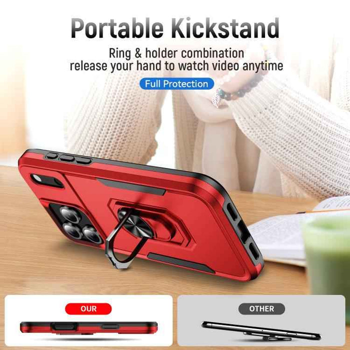 For iPhone 17 Pro Max Pioneer Armor Heavy Duty PC + TPU Phone Case with Holder(Red+Black)