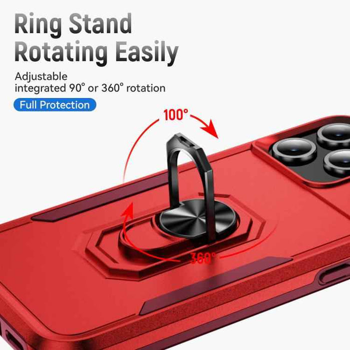 For iPhone 17 Pro Max Pioneer Armor Heavy Duty PC + TPU Phone Case with Holder(Red+Rose Red)