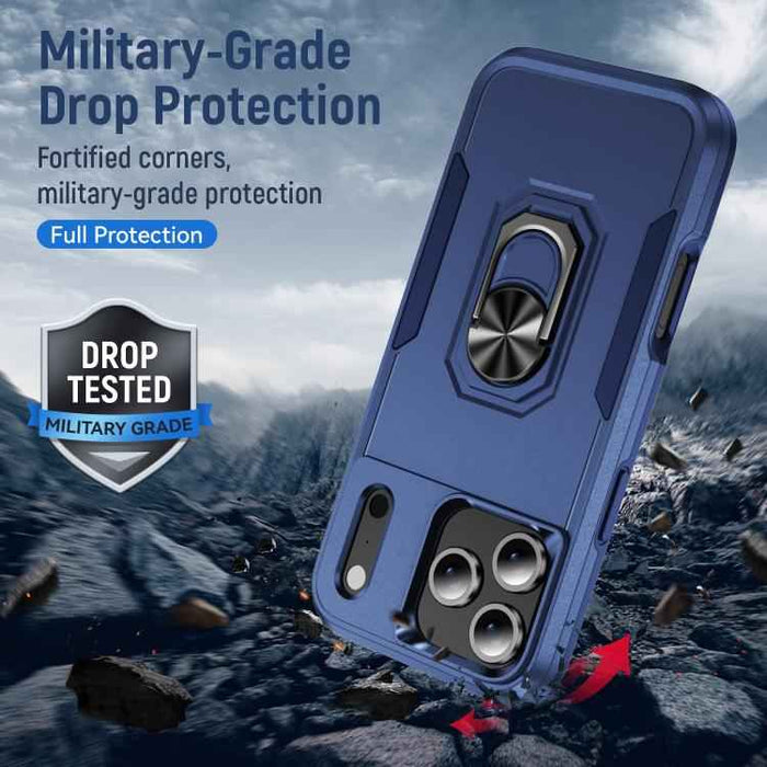 For iPhone 17 Pro Max Pioneer Armor Heavy Duty PC + TPU Phone Case with Holder(Blue)