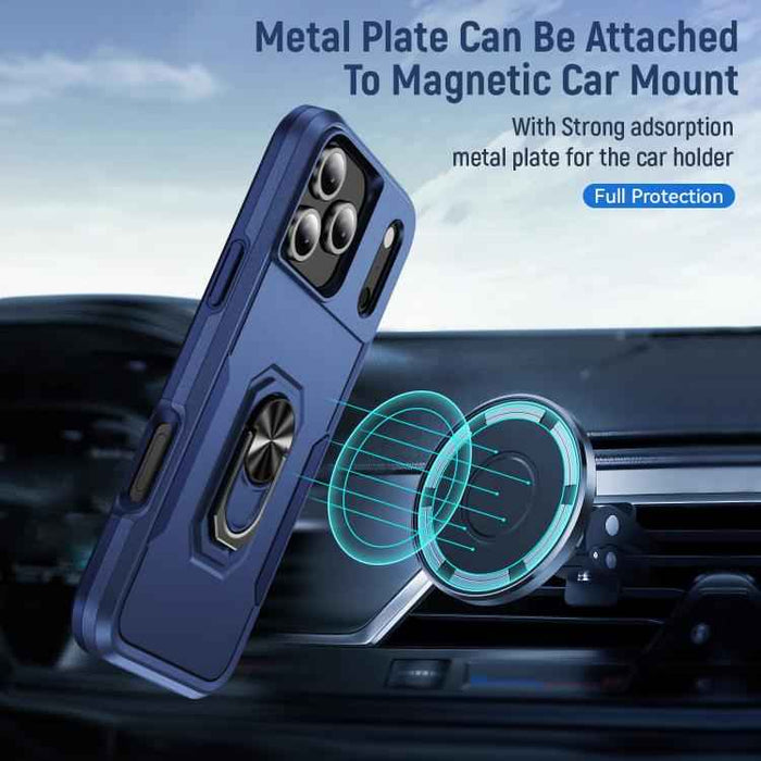 For iPhone 17 Pro Max Pioneer Armor Heavy Duty PC + TPU Phone Case with Holder(Blue)