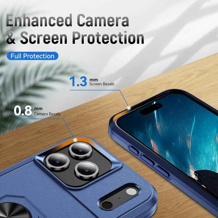 For iPhone 17 Pro Max Pioneer Armor Heavy Duty PC + TPU Phone Case with Holder(Blue)