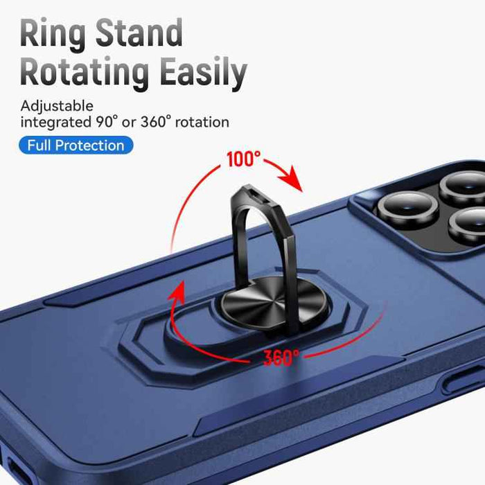 For iPhone 17 Pro Max Pioneer Armor Heavy Duty PC + TPU Phone Case with Holder(Blue)