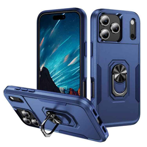 For iPhone 17 Pro Max Pioneer Armor Heavy Duty PC + TPU Phone Case with Holder(Blue)