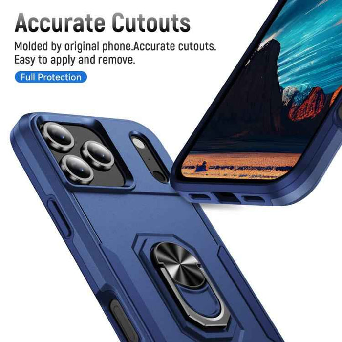 For iPhone 17 Pro Max Pioneer Armor Heavy Duty PC + TPU Phone Case with Holder(Blue)