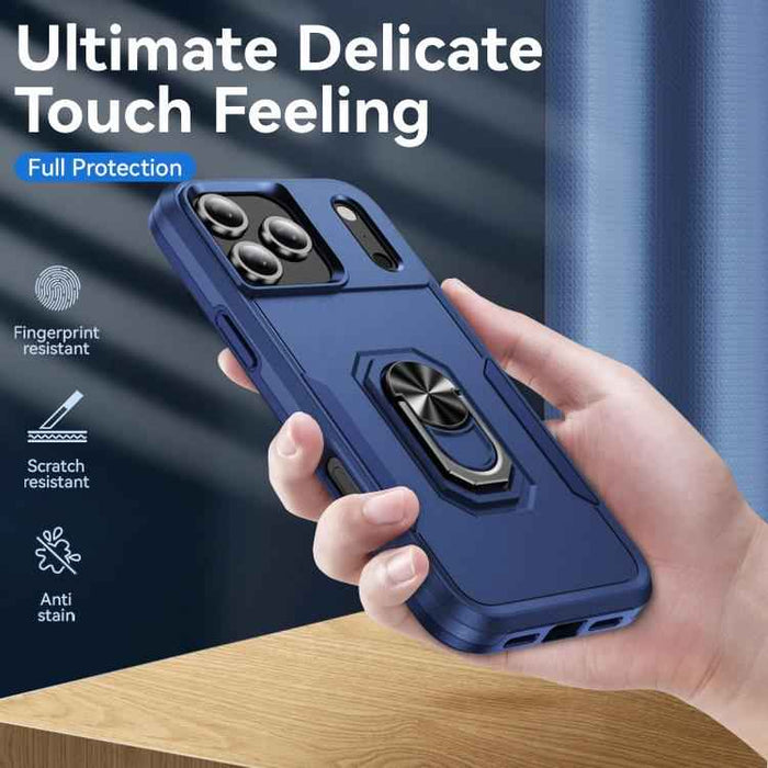 For iPhone 17 Pro Max Pioneer Armor Heavy Duty PC + TPU Phone Case with Holder(Blue)