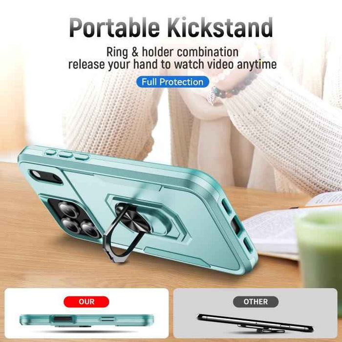 For iPhone 17 Pro Max Pioneer Armor Heavy Duty PC + TPU Phone Case with Holder(Green)