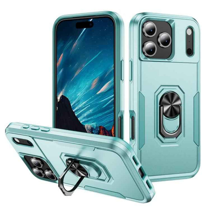 For iPhone 17 Pro Max Pioneer Armor Heavy Duty PC + TPU Phone Case with Holder(Green)