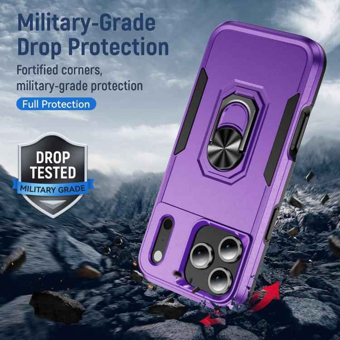 For iPhone 17 Pro Max Pioneer Armor Heavy Duty PC + TPU Phone Case with Holder(Purple+Black)