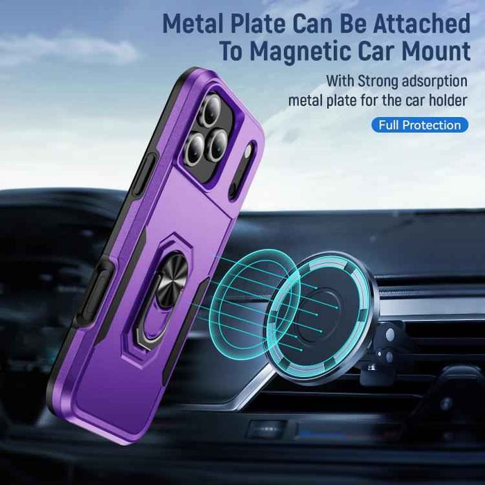 For iPhone 17 Pro Max Pioneer Armor Heavy Duty PC + TPU Phone Case with Holder(Purple+Black)