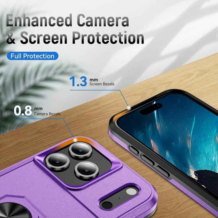 For iPhone 17 Pro Max Pioneer Armor Heavy Duty PC + TPU Phone Case with Holder(Purple+Black)