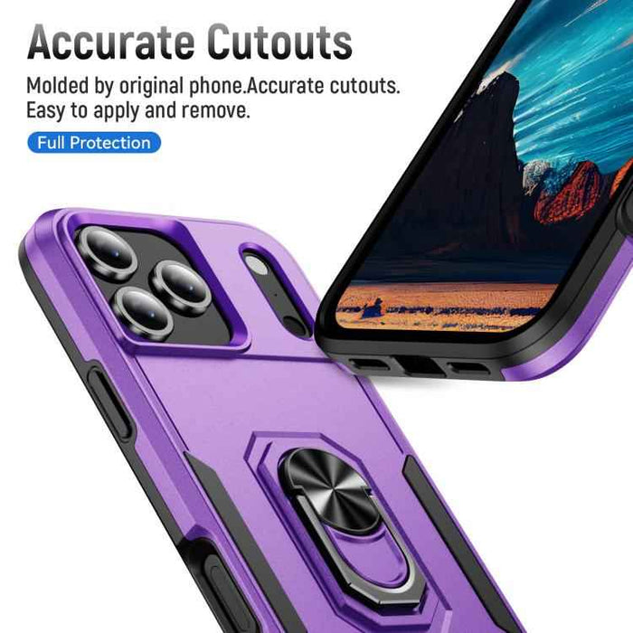 For iPhone 17 Pro Max Pioneer Armor Heavy Duty PC + TPU Phone Case with Holder(Purple+Black)