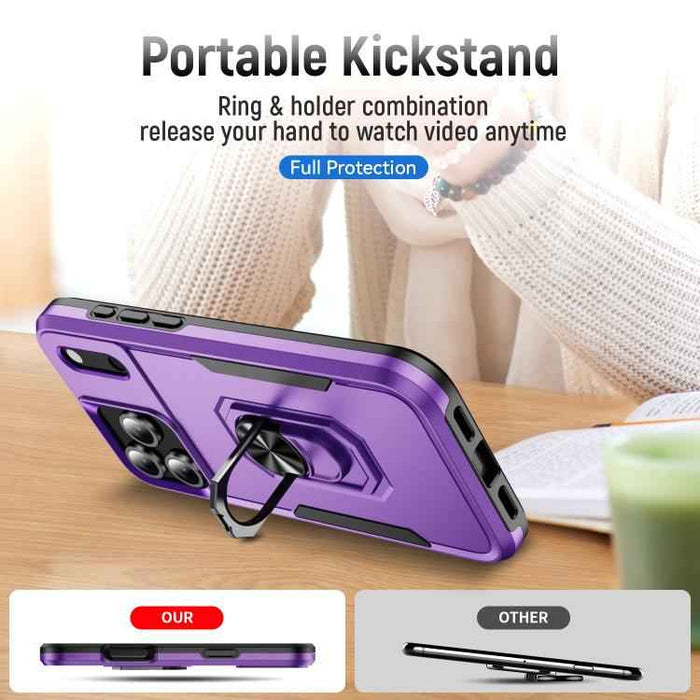 For iPhone 17 Pro Max Pioneer Armor Heavy Duty PC + TPU Phone Case with Holder(Purple+Black)