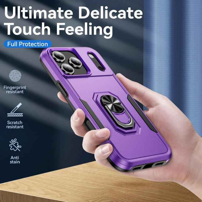 For iPhone 17 Pro Max Pioneer Armor Heavy Duty PC + TPU Phone Case with Holder(Purple+Black)