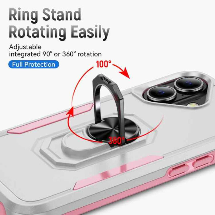 For iPhone 17 Pioneer Armor Heavy Duty PC + TPU Phone Case with Holder(White+Pink)
