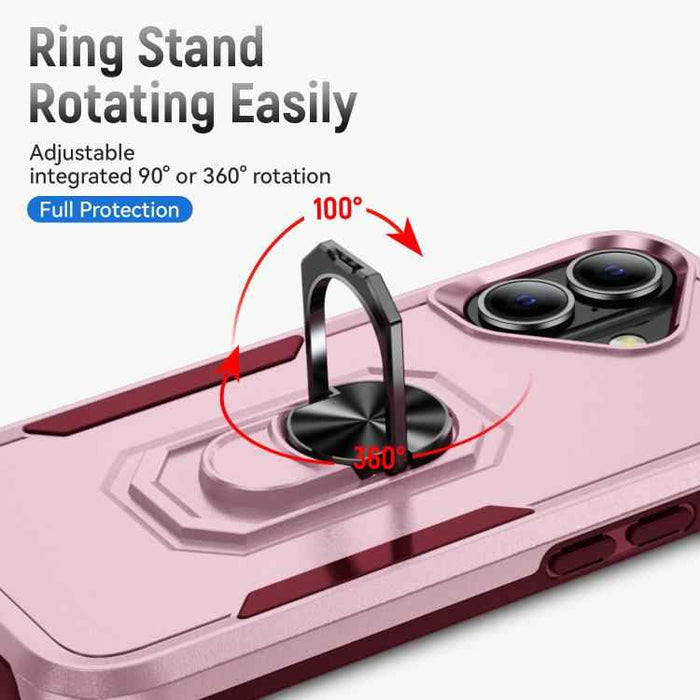 For iPhone 17 Pioneer Armor Heavy Duty PC + TPU Phone Case with Holder(Pink+Rose Red)