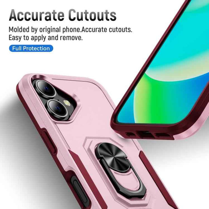 For iPhone 17 Pioneer Armor Heavy Duty PC + TPU Phone Case with Holder(Pink+Rose Red)