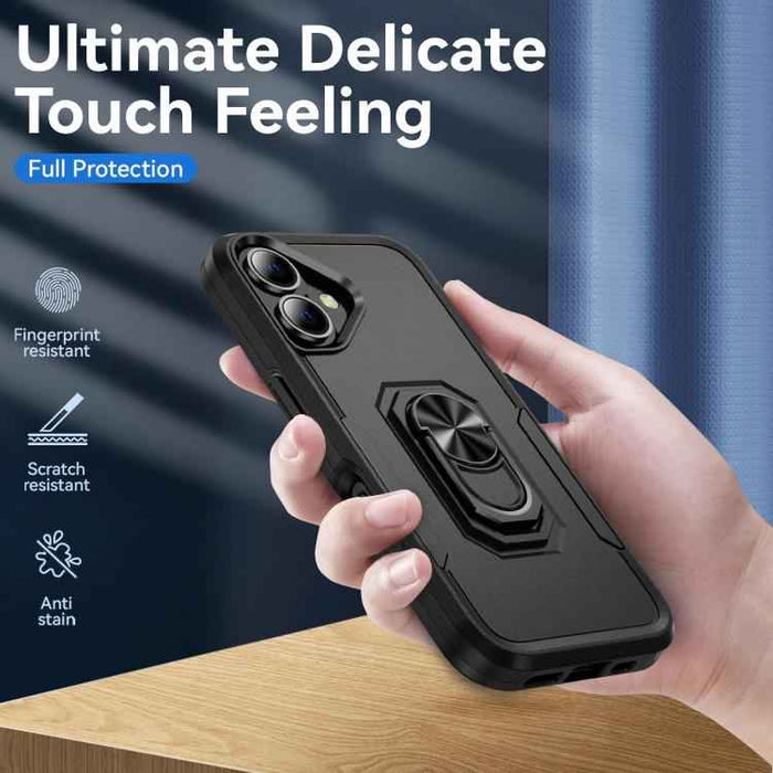 For iPhone 17 Pioneer Armor Heavy Duty PC + TPU Phone Case with Holder(Black)