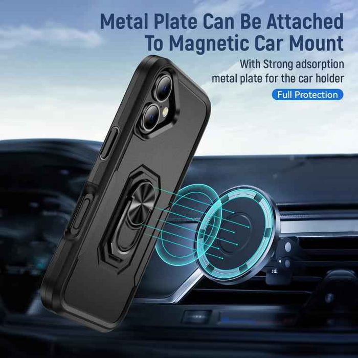 For iPhone 17 Pioneer Armor Heavy Duty PC + TPU Phone Case with Holder(Black)