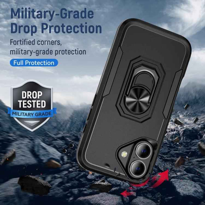 For iPhone 17 Pioneer Armor Heavy Duty PC + TPU Phone Case with Holder(Black)