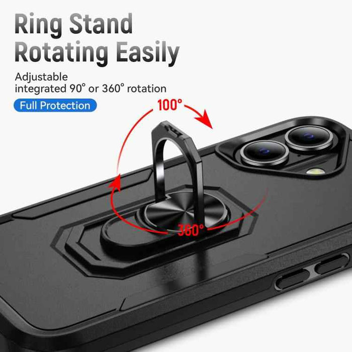For iPhone 17 Pioneer Armor Heavy Duty PC + TPU Phone Case with Holder(Black)