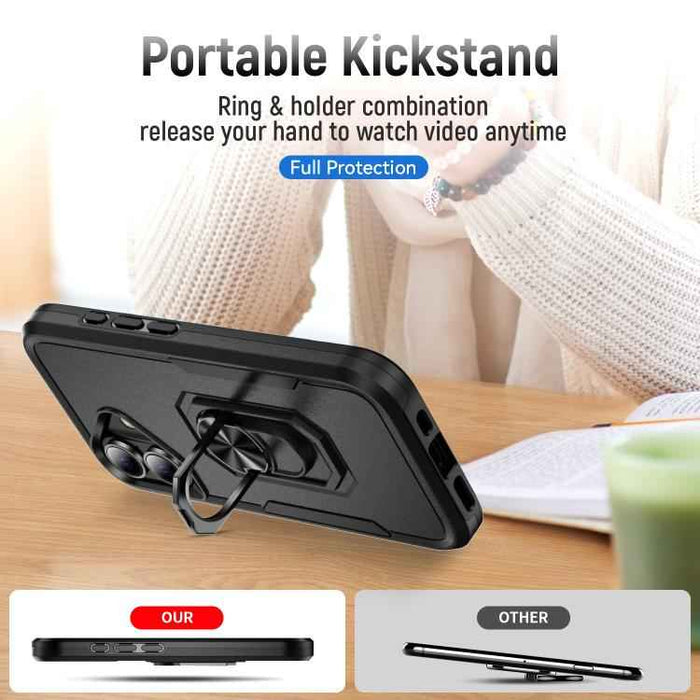 For iPhone 17 Pioneer Armor Heavy Duty PC + TPU Phone Case with Holder(Black)
