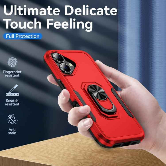 For iPhone 17 Pioneer Armor Heavy Duty PC + TPU Phone Case with Holder(Red+Black)