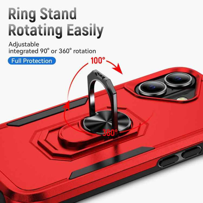 For iPhone 17 Pioneer Armor Heavy Duty PC + TPU Phone Case with Holder(Red+Black)