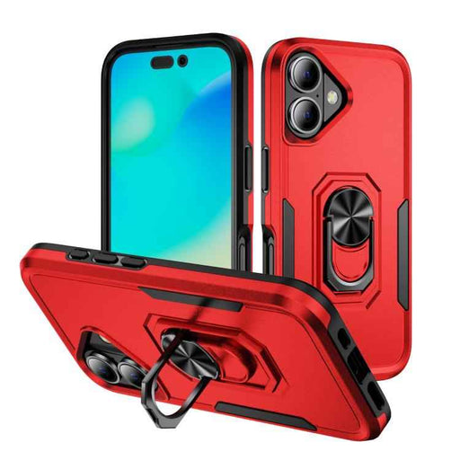 For iPhone 17 Pioneer Armor Heavy Duty PC + TPU Phone Case with Holder(Red+Black)