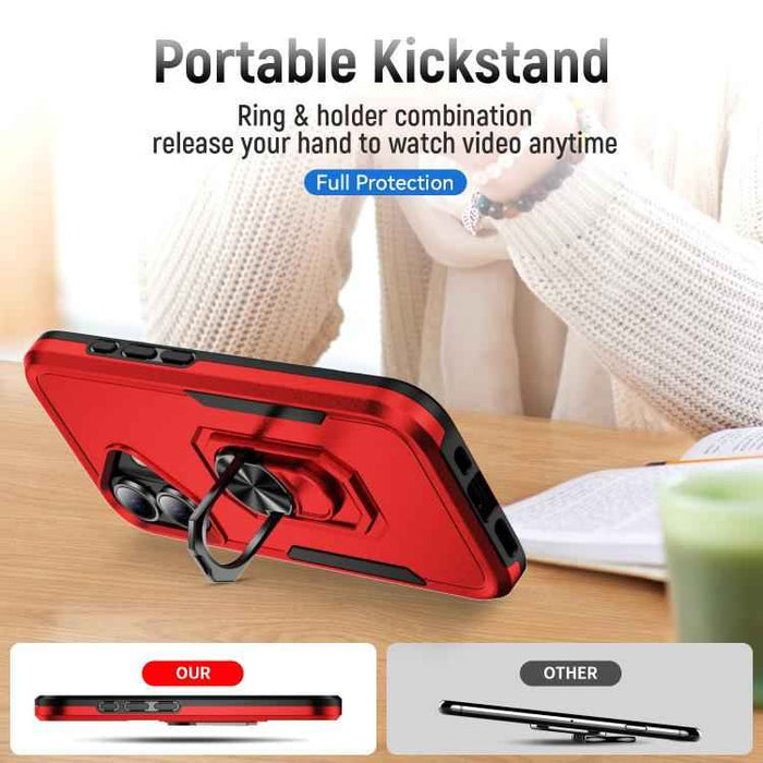For iPhone 17 Pioneer Armor Heavy Duty PC + TPU Phone Case with Holder(Red+Black)
