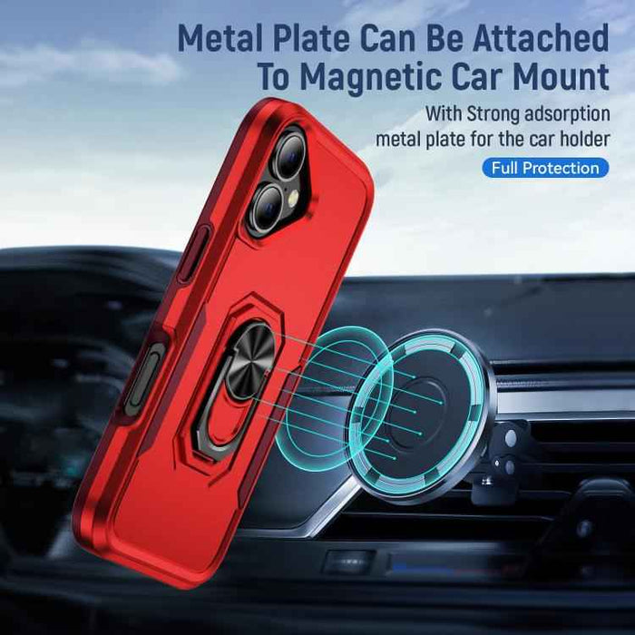 For iPhone 17 Pioneer Armor Heavy Duty PC + TPU Phone Case with Holder(Red+Rose Red)