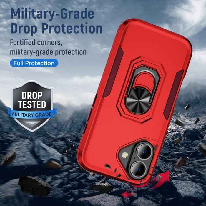 For iPhone 17 Pioneer Armor Heavy Duty PC + TPU Phone Case with Holder(Red+Rose Red)