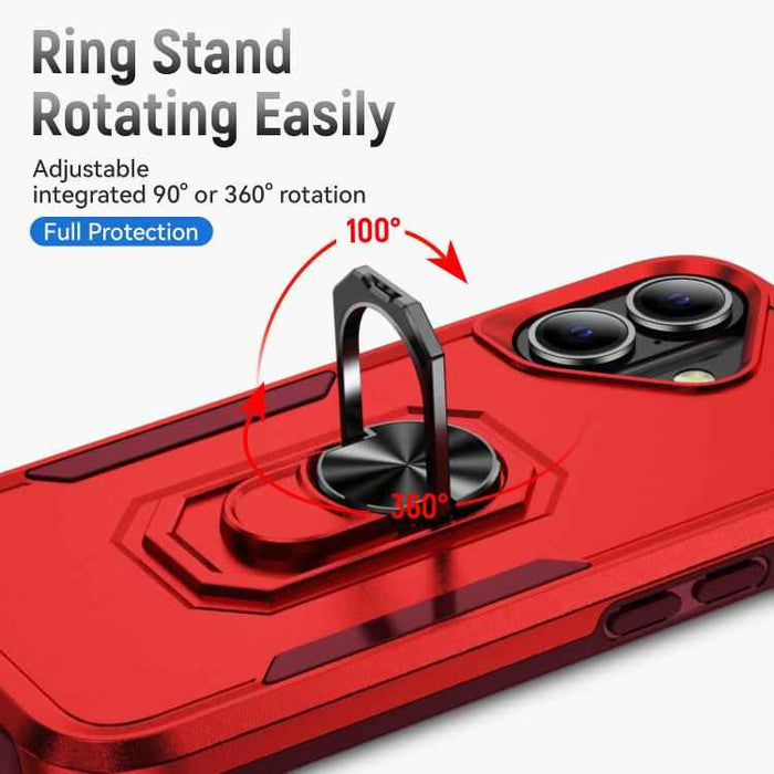 For iPhone 17 Pioneer Armor Heavy Duty PC + TPU Phone Case with Holder(Red+Rose Red)