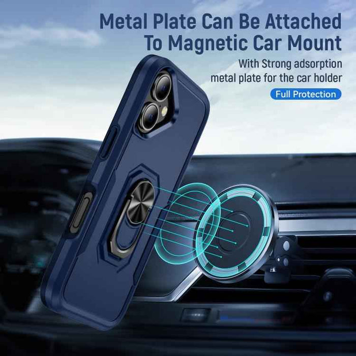 For iPhone 17 Pioneer Armor Heavy Duty PC + TPU Phone Case with Holder(Blue)