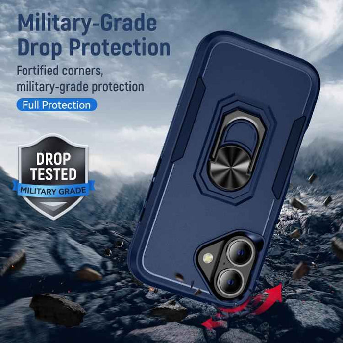 For iPhone 17 Pioneer Armor Heavy Duty PC + TPU Phone Case with Holder(Blue)