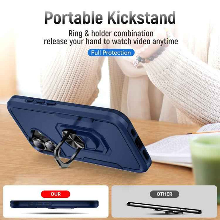 For iPhone 17 Pioneer Armor Heavy Duty PC + TPU Phone Case with Holder(Blue)
